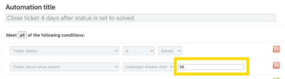 Adjust the system automation Solved → Closed between 96 and 672 hours